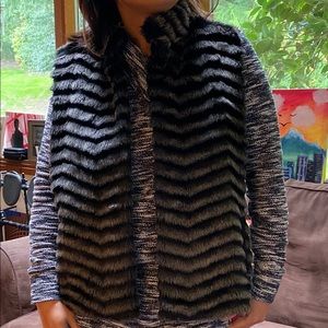 Chico’s Faux Fur Black Stripped Vest